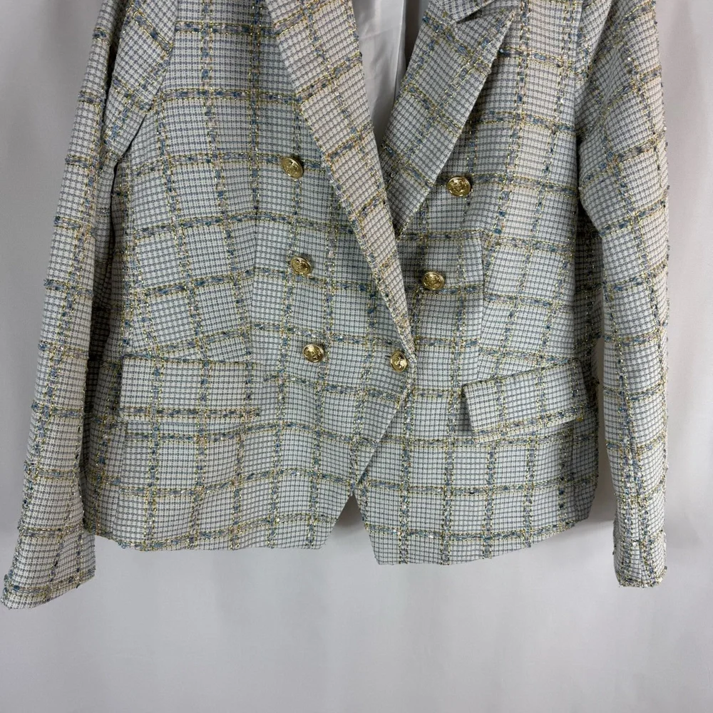 Rachel Zoe tweed blazer size: XL white and blue color With Gold Button - Picture 4 of 13